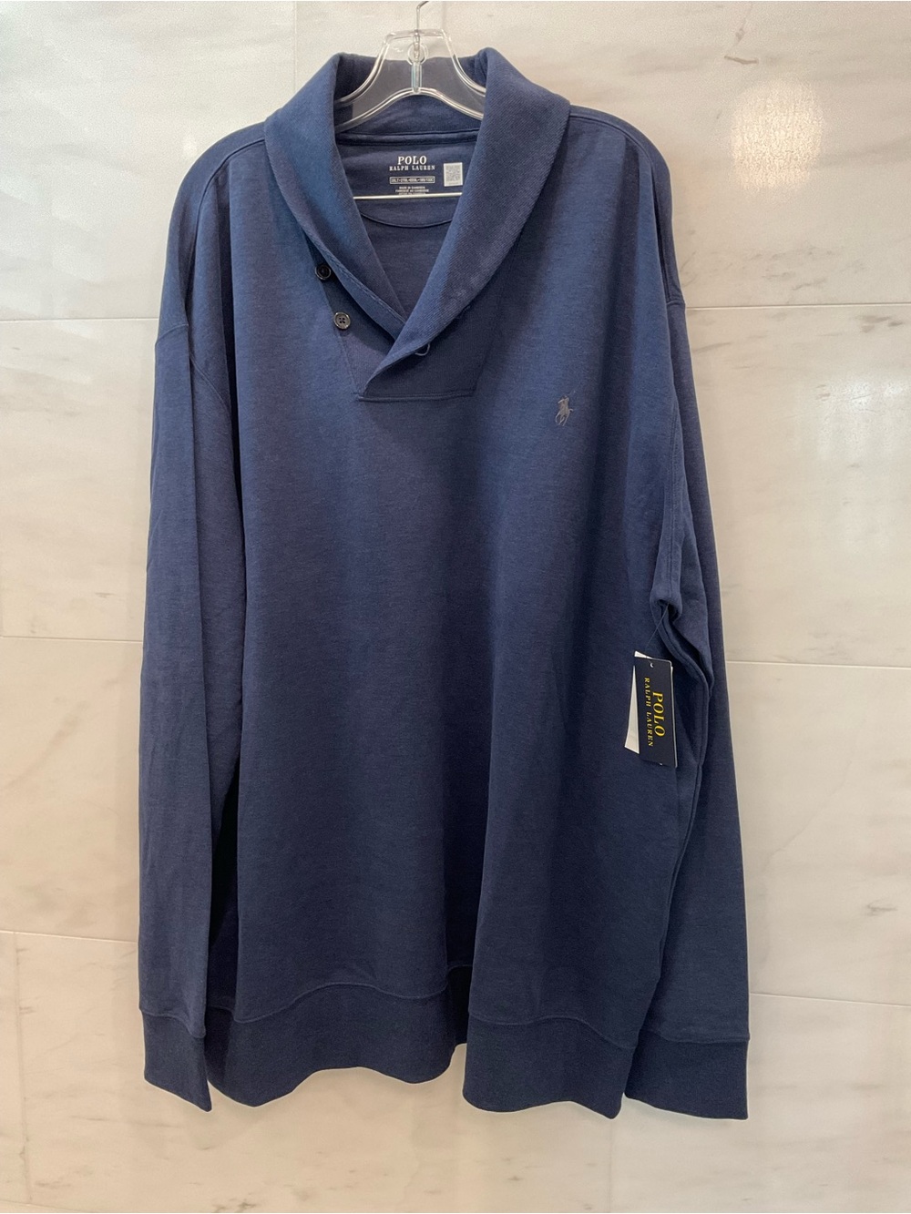 Polo Ralph Lauren Big Tall BLUE Luxury Jersey Shawl Collar Sweatshirt 2XLT W02